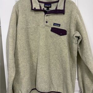 Patagonia Synchilla Snap-T fleece pullover, oatmeal and purple